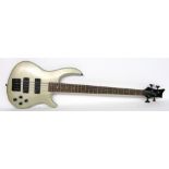 Dean four string bass guitar, metallic pewter finish, electrics in working order, case, condition: