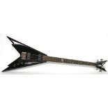 Dean Dime Razorback bass guitar, black finish with minor surface scratches and wear, some chips to