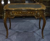 Mid 20thC French Empire Style Satinwood Serpentine Fronted Shaped Writing Desk Leather Inlay Work