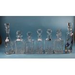 Collection Of Cut Glass Decanters, Various Sizes,