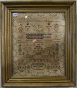 Victorian Framed Wool Sampler Dated 1858, Alphabet, Numbers,