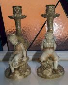 Royal Worcester Pair of Pastel Shaded Figural Candlesticks,