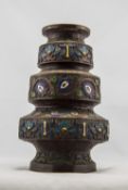 Oriental Bronze Cloisonne Vase, Of Unusual Form, Stylised Floral And Geometric Design,