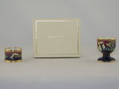 Moorcroft Hand Enamelled Miniature Metal Egg Cup and Napkin Ring. Date 2003. Boxed.