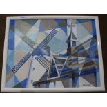Geoff Biggs Acrylic On Panel Depicting A Stylised View Of Lytham  Windmill,