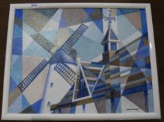 Geoff Biggs Acrylic On Panel Depicting A Stylised View Of Lytham  Windmill,