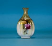 Royal Worcester Hand Painted Small Ribbed Vase ' Roses ' Still Life. Date 1907, Shape No. 283. 4.