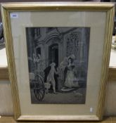 Late 19th/Early 20thC Stevengraph In Sepia Depicting Figures In A Courtyard,