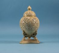 Royal Worcester Reticulated Lidded Ivory Pot Pourri Supported on Tripod Legs. Date 1910. 6.