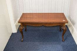 Mahogany Coffee Table, Rectangular Top Raised On Carved Cabriole Legs, Height 20 Inches,