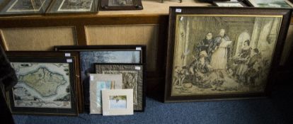 Collection of 7 Framed Pictures to include prints and tapestries and one engraving.