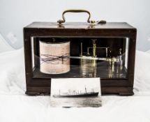 Kevin Hughes Marine Ltd Oak Cased Ships Barograph with Beveled Glass Case Used On The Steamship '