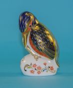 Royal Crown Derby Paperweight ' Kingfisher ' Date 2001. Gold Stopper. 4.75 Inches High.