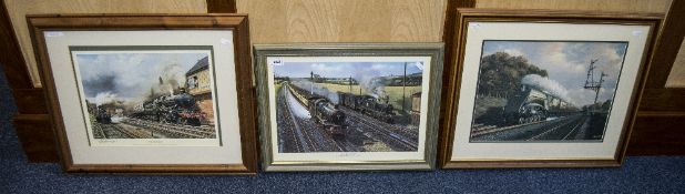 Railway Interest. Three Framed Coloured Prints, all mounted, framed and behind glass.Titled.