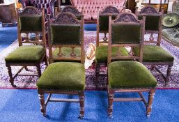 Set Of 6 Oak Arts And Crafts Dining Chairs, Carved Sinuous Backrests,