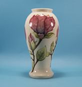 W. Moorcroft Large Tubelined Baluster Shaped Vase ' Pink Magnolia ' Design on Ivory Ground. c.