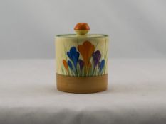 Clarice Cliff Hand Painted Lidded Preserve Pot ' Crocus ' Design. Date 1929, Bizarre Range. 3.