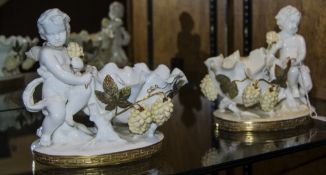 Moore Brothers Pair of Cherub Bowls with hop plant decoration. Circa 1880. Shape no 5390. Height 6.