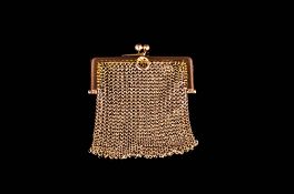 Victorian - Finely Worked 9ct Gold Miniature Mesh Purse with Two Ball Clasp. Marked 9ct. 2.25 Inches