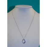 Ladies 9ct White Gold Set Sapphire and Diamond Pendant on a 9ct White Gold Trace Chain. Marked 3.75.