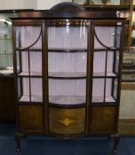 Edwardian Mahogany Inlaid Display Cabinet, Central Bow Front Between Two Astral Glazed Doors,