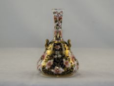 Royal Crown Derby Imari Twin Handled Persian Style Bud Vase. Date 1917. Hand Painted Gold Finish.