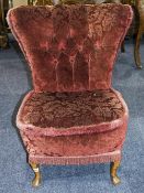 Early 20thC Bedroom Chair, Button Back Padded Seat Raised On Short Cabriole Legs,