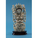 Indian Carved Ivory Deity Elaborately carved standing deity in a decorative headdress with multiple