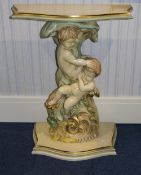 Italian Style Figural Console Table, Shaped Top Above Putti Figures On A Shaped Base, Painted Pastel