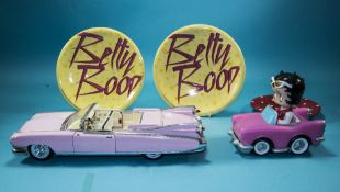 Betty Boop Pink Cadillac + Betty Boop Sitting In a Pink Car and 3 Betty Boop Plates.