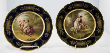 Royal Vienna Very Fine Pair of Signed, Hand Painted and Hand Gilded Cabinet Plates. Signed Riemer.