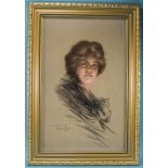 Philip Boileau 1864-1917 Print of a Portrait of a Young Woman. Mounted and framed behind glass. 18.