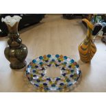 3 Pieces of Decorative Glass, Including 2 Vases, Large Glass Dish.