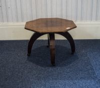 Early 20thC Low Table Octagonal Top Raised On 3 Arched Legs, Terminating Castors, Height 13 Inches,