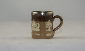 Doulton - Lambeth Stoneware Miniature Tankard with Silver Band. Hallmark Chester 1895, 1.