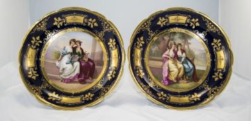 Royal Vienna Very Fine Pair of High Comports, Each Signed, Hand Painted and Hand Gilded.