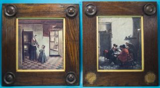 Arts and Crafts Pair of Oak Picture Frames. Each 14 x 12.5 Inches.