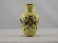 Mintons Late 19th Century Yellow Vase with Gold Borders, Decorated with Images of Bacchus,