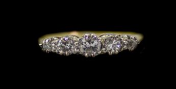 Ladies 18ct Gold and Platinum 5 Stone Diamond Ring. The Old Cut Round Diamonds of Good Colour.