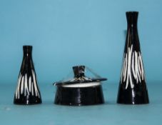 Midwinter Jessie Tait Designed 3 Piece Cruet Set. White Streaks on Black Ground.