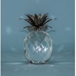 Swarovski Cut Crystal Pineapple with Rhodium Hammered Leaves. Designer Max Schreck.