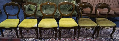 Four Victorian Mahogany Balloon Back Dining Chairs, Padded Drop In Seats,
