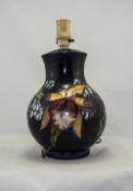 William Moorcroft Tubelined Impressive Large Lamp Base ' Orchids Pattern ' on Blue Ground.