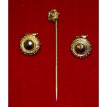A 9ct Gold Pair of Earrings with Matching 9ct Gold Stick Pin. Fully Hallmarked for Birmingham 1972.