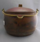 19thC Large Copper Coal Scuttle with brass carrying handle. 13 inches high and 15 inches wide.