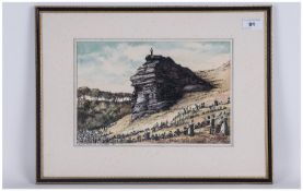 John Selby Watercolour Drawing Of Pulpit Rock Dated 1972 Pilgrims preaching a sermon with