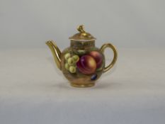 Royal Worcester Hand Painted Miniature Coffee Pot ' Fallen Fruits ' Grapes and Peaches. Date 1942.