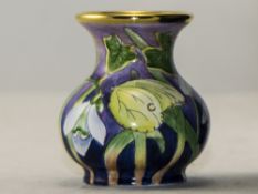 Moorcroft - Hand Enamelled Miniature Metal Vase ' Snowdrops ' Date 1999. Boxed.