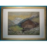 Sir George Clausen 1852 - 1944 Titled ' Alpine View ' Medium Coloured Chalks on Paper,