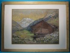 Sir George Clausen 1852 - 1944 Titled ' Alpine View ' Medium Coloured Chalks on Paper,